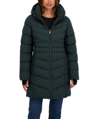 Women's 3/4 Hooded Stretch Puffer Coat