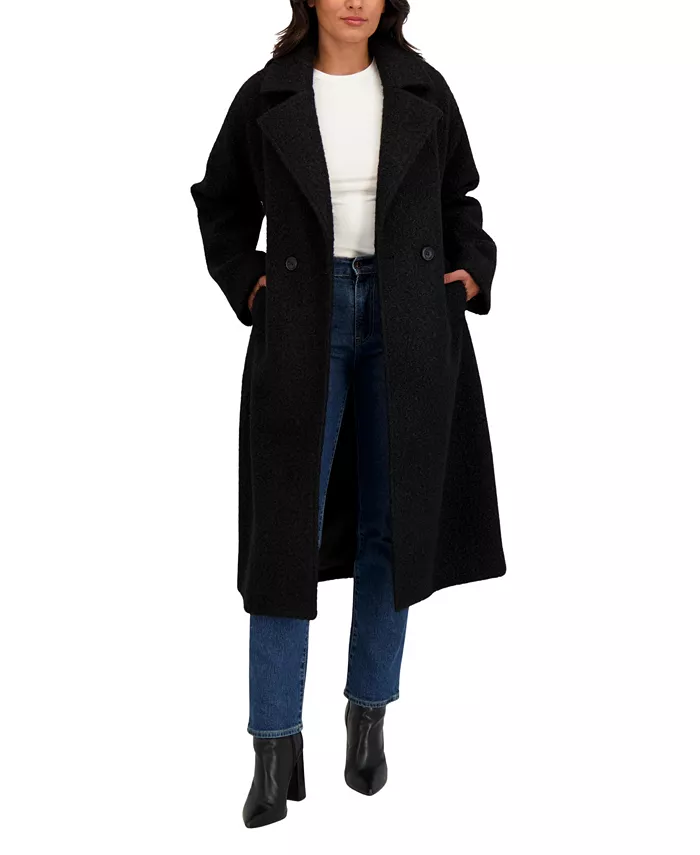 Women's Long Belted Boucle Wrap Coat - thumbnail 8
