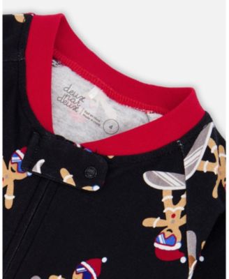 Boy Cotton Interlock One-Piece Pajama Black Cookie Print - Child