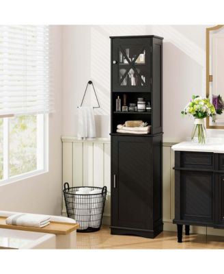 67" MDF Freestanding Bathroom Storage Cabinet with 5 Adjustable Shelves