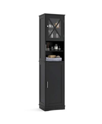 67" MDF Freestanding Bathroom Storage Cabinet with 5 Adjustable Shelves