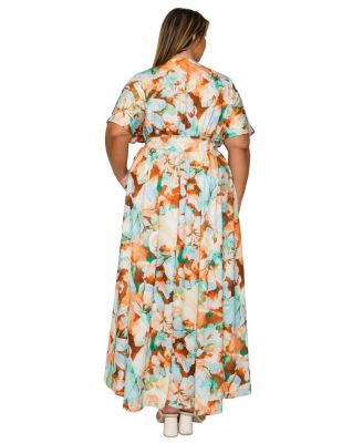 Women's Plus Size Minoa Floral Empire Waist Dress