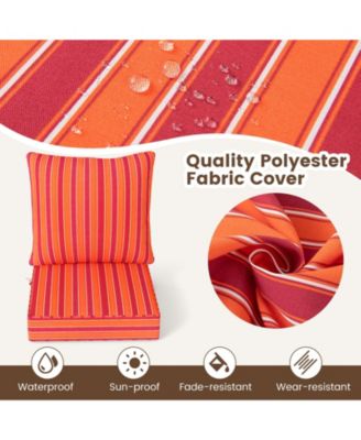 2PCS Deep Seat Chair Cushion Pads Set Indoor/Outdoor with Rope Belts