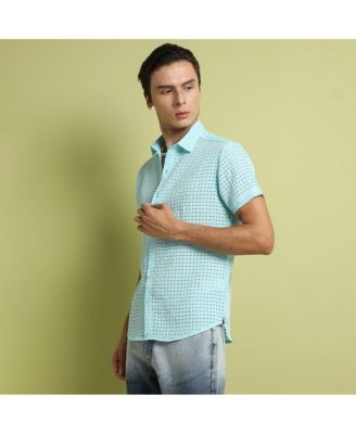 Men's Light Blue See-Through Square Shirt