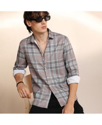 Men's Nude Pink & Cloud Grey Tartan Plaid Shirt
