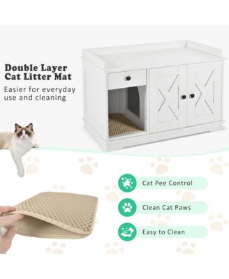 CASAINC 33.5" Cat Litter Box Enclosure, Litter Box Furniture Hidden with Cat Litter Mat, Indoor Cat House with Storage Drawer Side Table