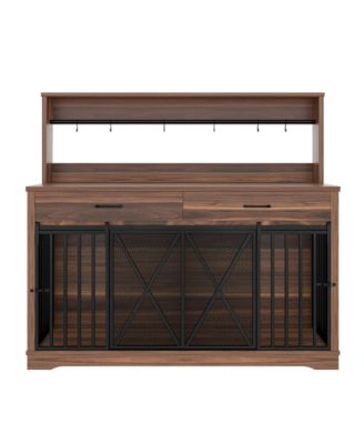55.1" kitchen Cabinet Dog Crate Cage Table with 2 Storage Drawers and Shelves