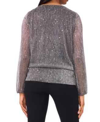 Women's Long Sleeve Keyhole Detail Blouson Top