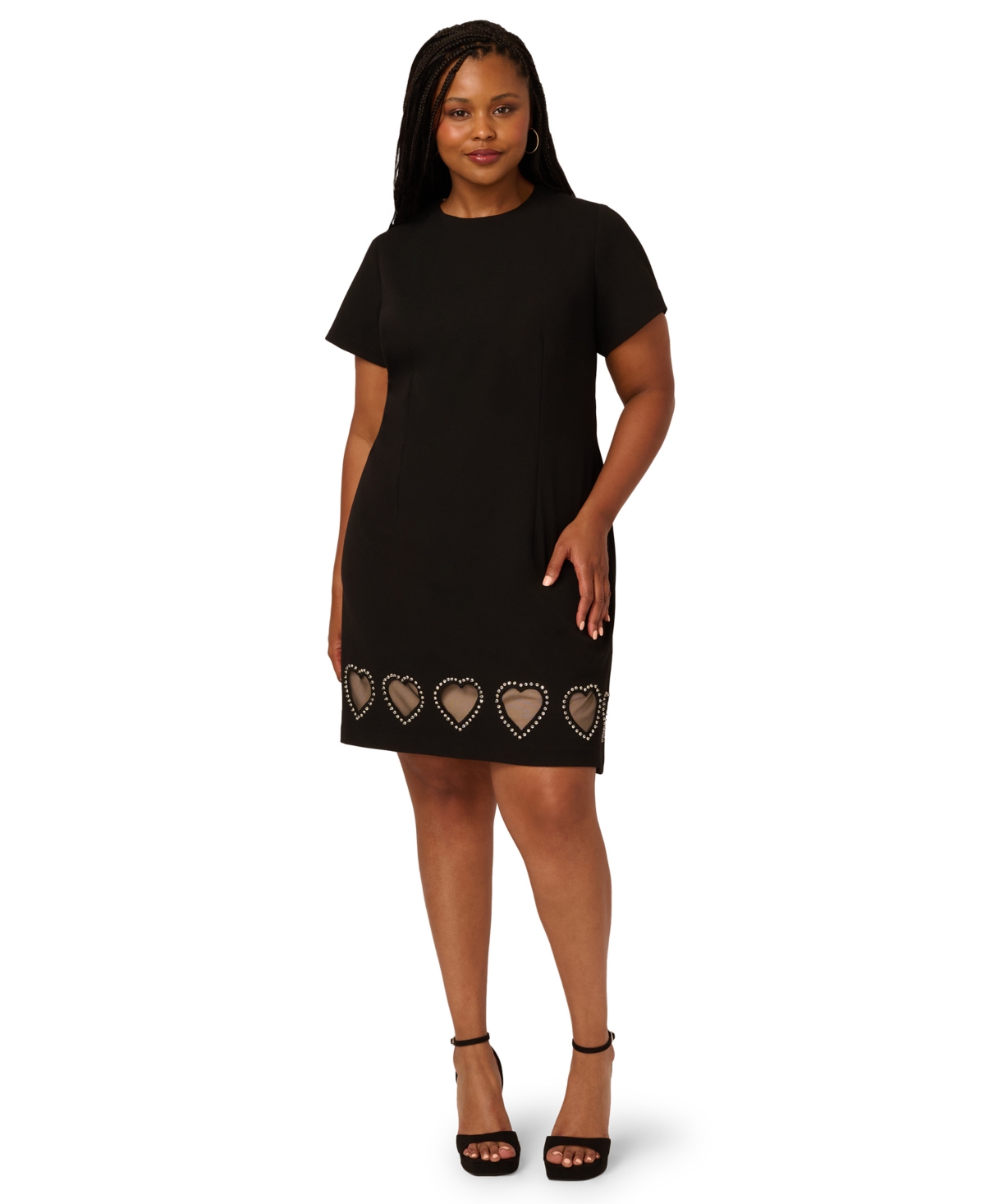 Adrianna Plus Size Women's Beaded Knit Crepe Sheath Dress In Black