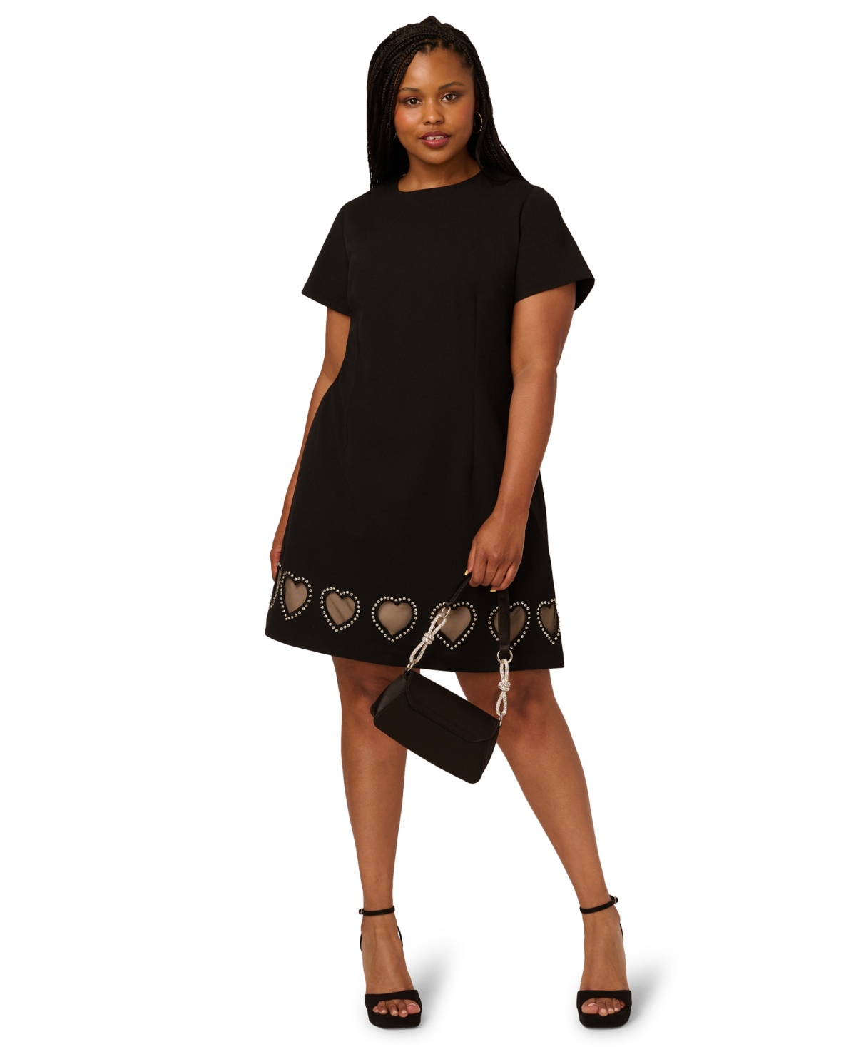 Adrianna Plus Size Women's Beaded Knit Crepe Sheath Dress In Black