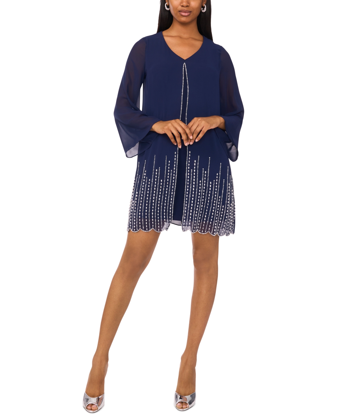 Msk Women's V-neck Long Sleeve Midi Dress In Blue