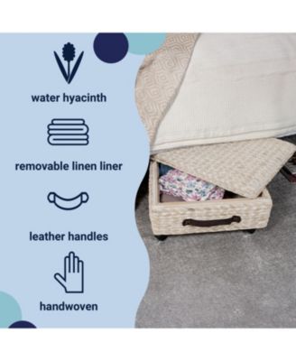 Chett 26.38" Minimalist Hand-Woven Hyacinth/Wood Underbed Storage Bin with Wheels and Handles