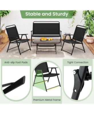 4 Piece Outdoor Conversation Set Metal Frame Outdoor Bistro Set w/ 2 Chairs