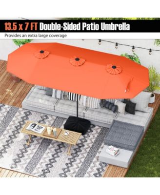 13 Feet Double-Sided Patio Twin Table Umbrella with Crank Handle
