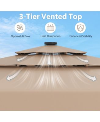 10 Feet Solar Patio Umbrella with 3-Tier Vented Top-Gray