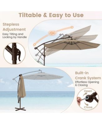 10 Feet Solar Offset Hanging Umbrella with 40 Lamp Beads and Solar Panel