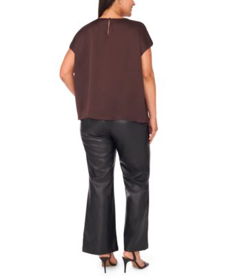 Plus Size Crewneck Shirring Short Sleeve Blouse