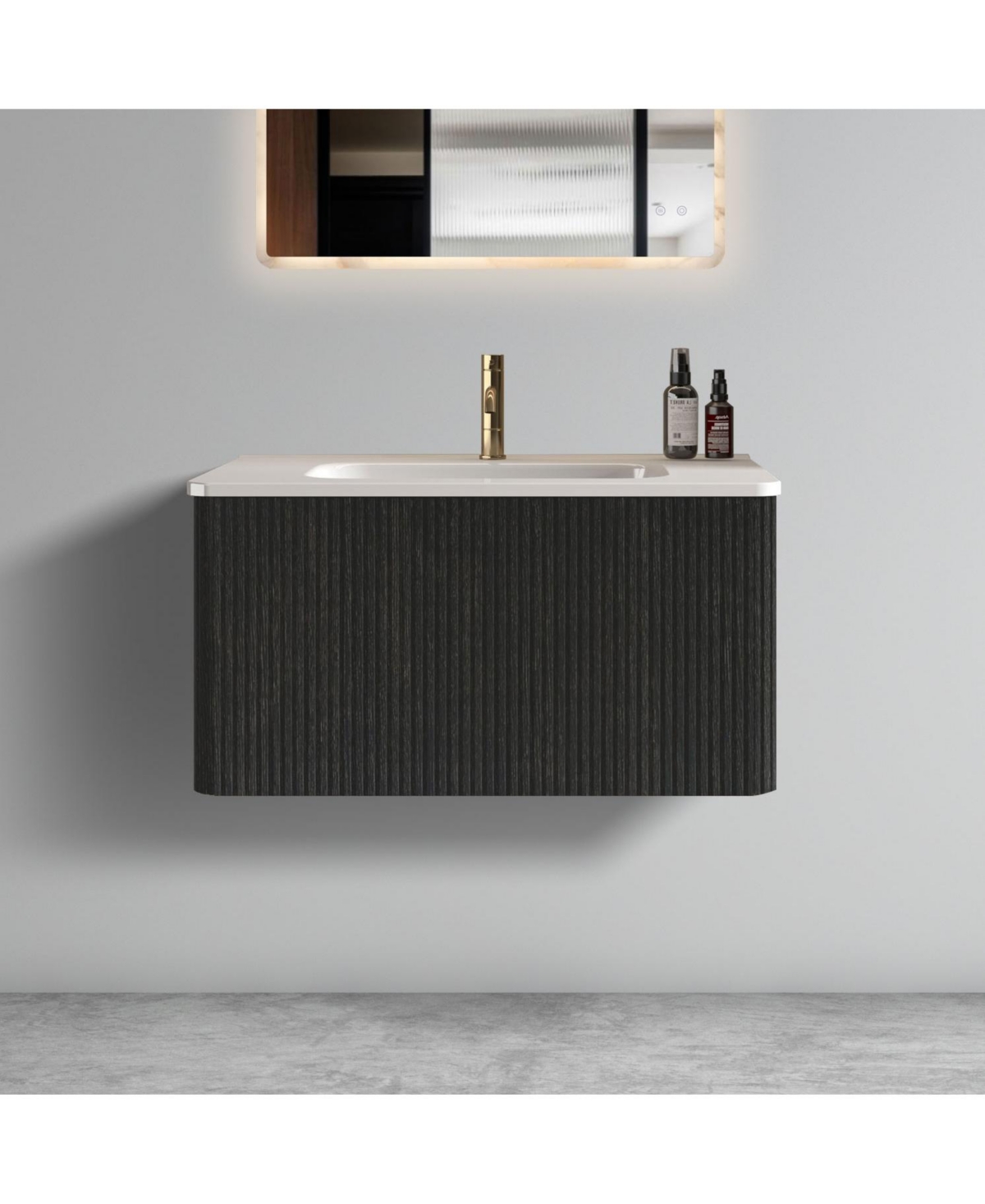 Casainc Etna 24" Wall-Mounted Vanity With Ceramic Sink and Striped Wood Grain