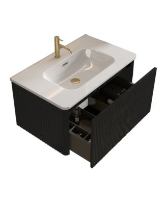 Etna 24" Wall-Mounted Vanity With Ceramic Sink and Striped Wood Grain