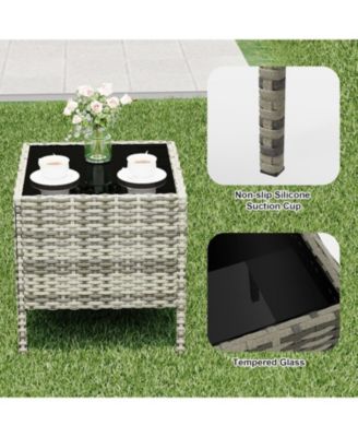 3 Piece Grey PE Rattan Patio Conversation Set with 2 Chairs & Coffee Table, Outdoor Furniture for Patio, Porch, Balcony