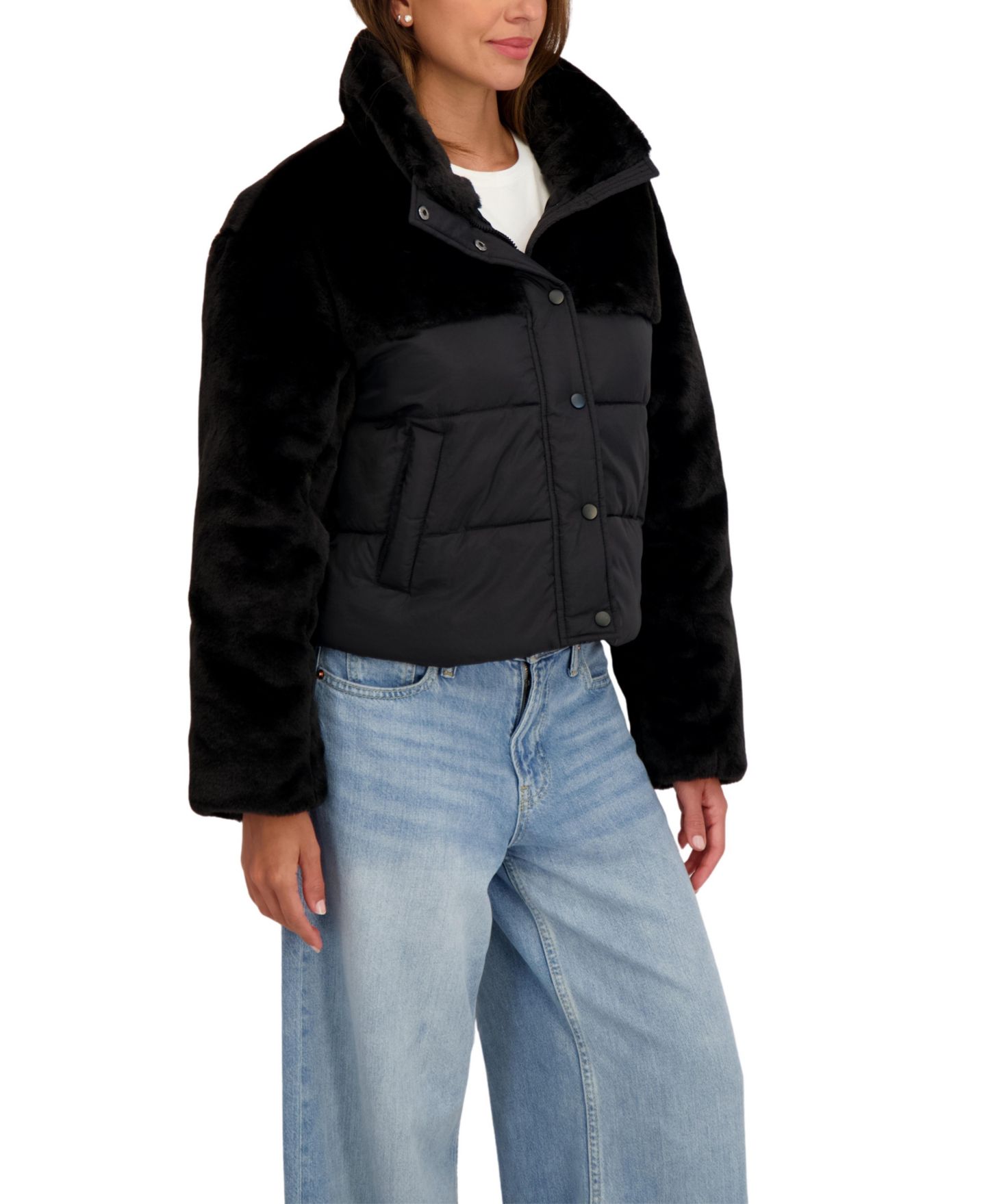 Женская куртка Sebby Collection Short Mix Media Puffer, цвет: Чёрный — фото 4