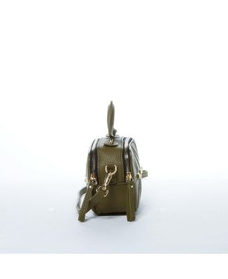 Olive Green Small Crossbody Bag Pebble Leather Mini Purse with Top Handle and Adjustable Strap for Women