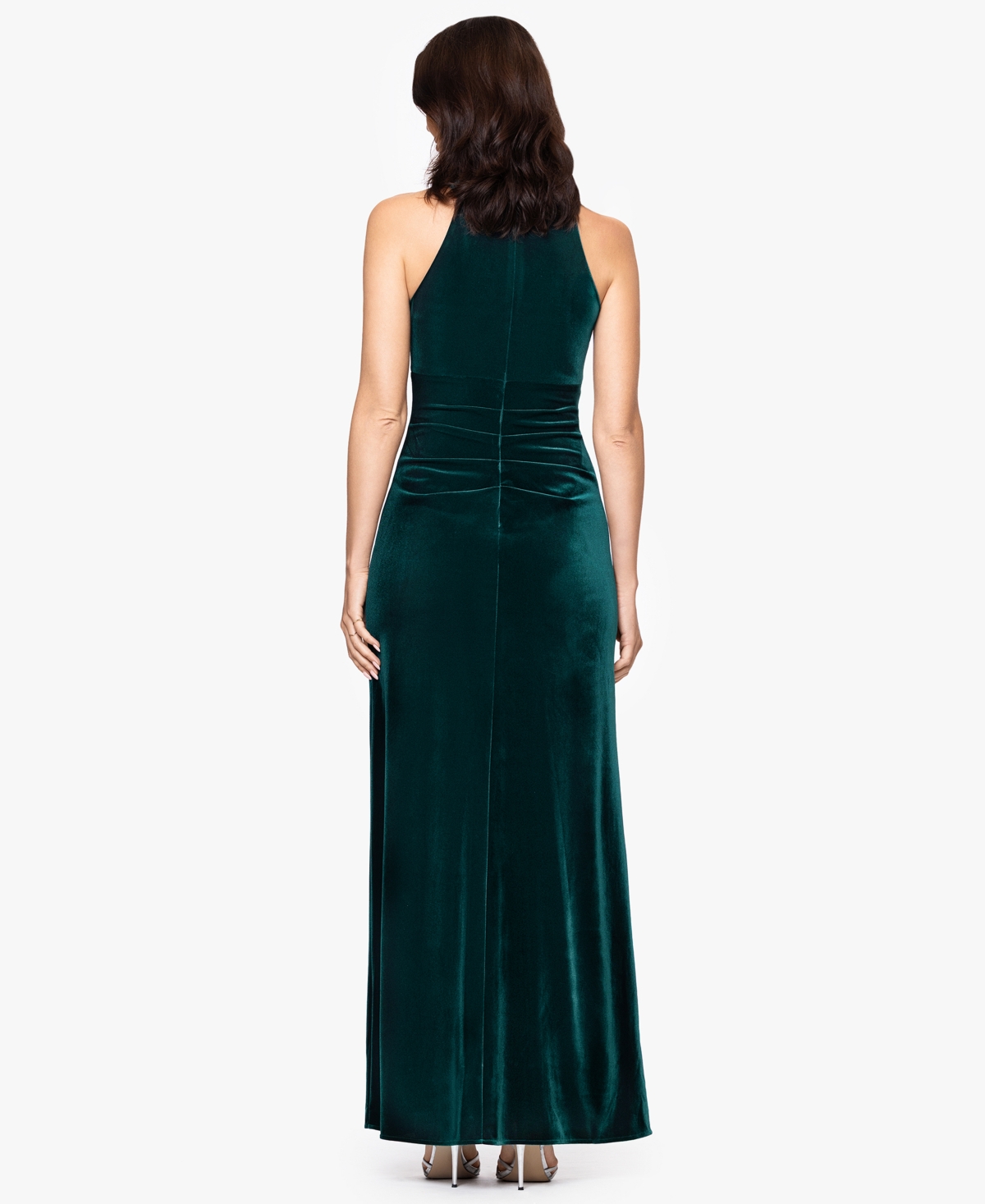 B & A By Betsy And Adam Petite Long Velvet Keyhole Dress In Green