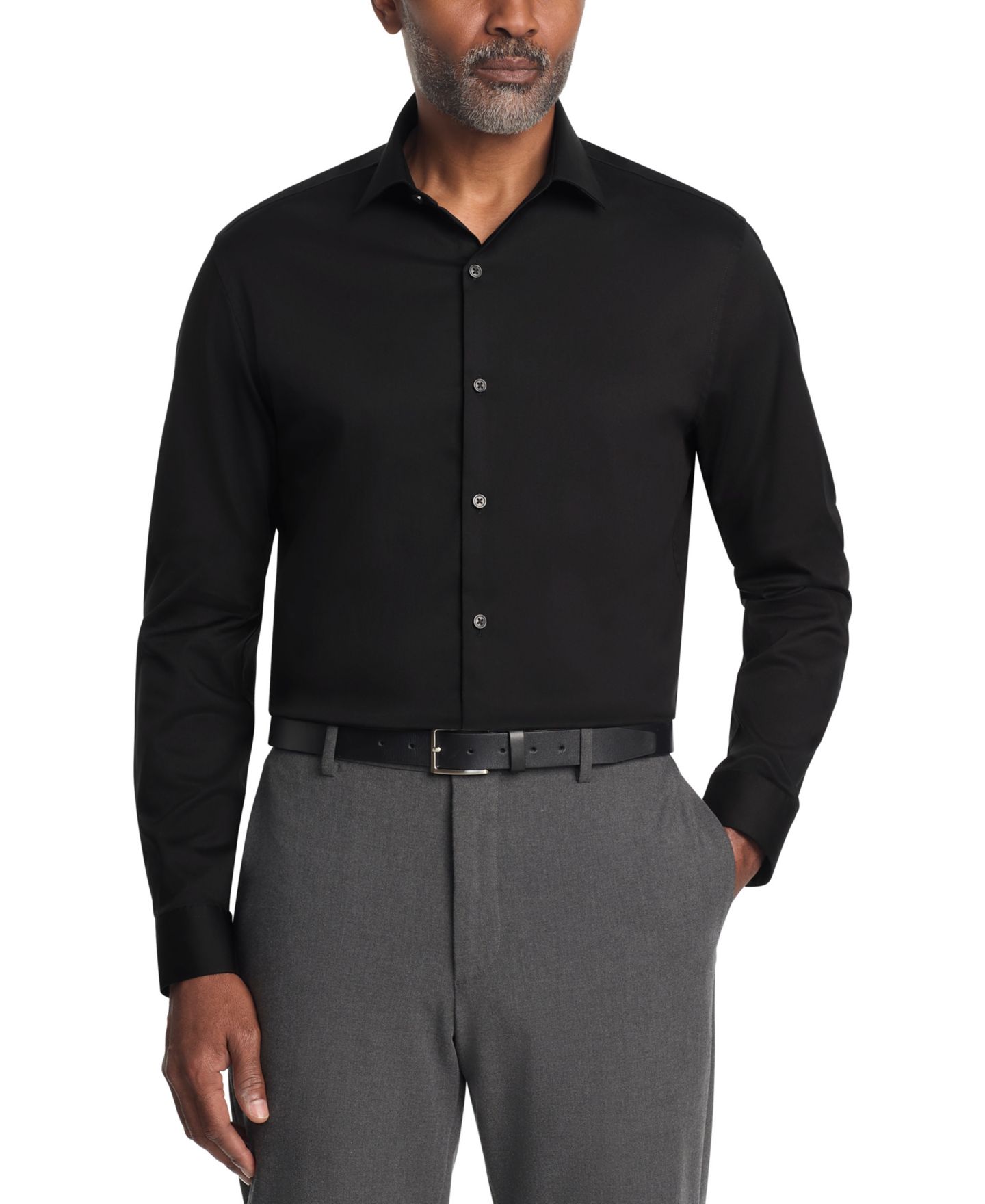 Мужская рубашка Kenneth Cole Reaction Techni-Cole, Slim Fit Shirt, Sateen Solid, цвет: Чёрный — фото 1