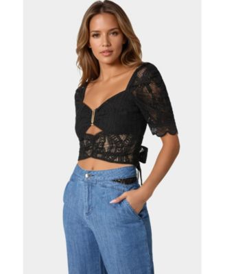 Women's Puff Sleeve Lace Top