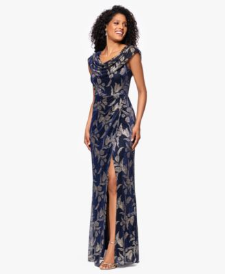 Women's&nbsp;Long Foil Crinkle Cowl Neck Dress