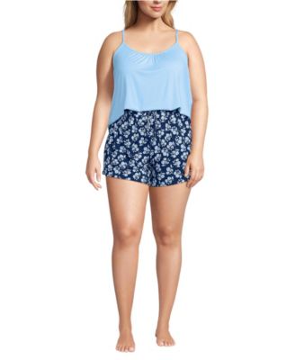 Plus Size Cooling 3 Piece Pajama Set - Long Sleeve Top Cami and Shorts