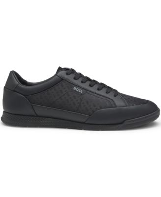 Men's Monogram-Jacquard Leather Trim Trainers Shoe