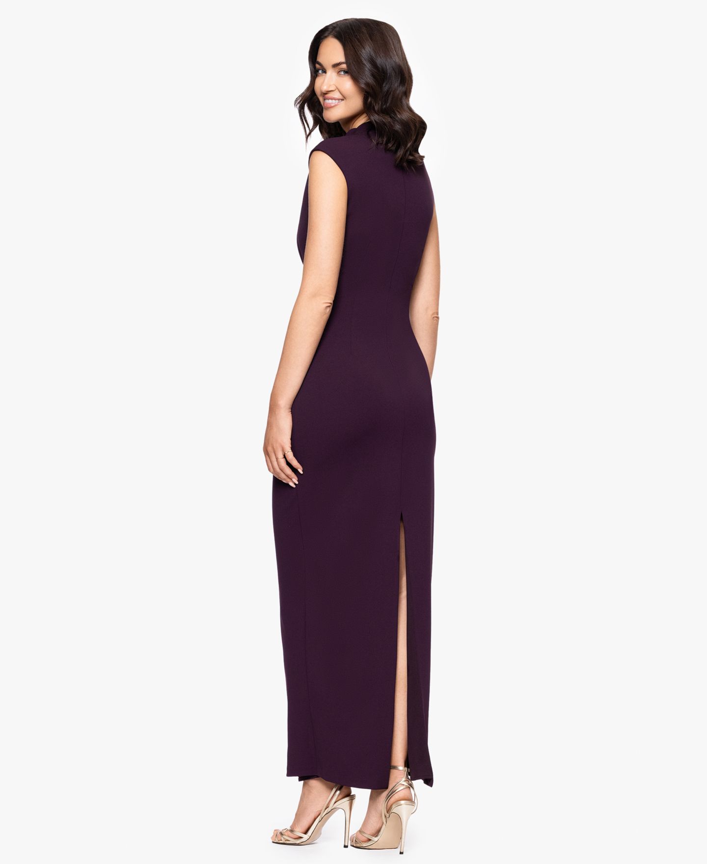 Женское платье Betsy & Adam Ruched Scuba Crepe Mock Neck, цвет: Шелковичный — фото 4