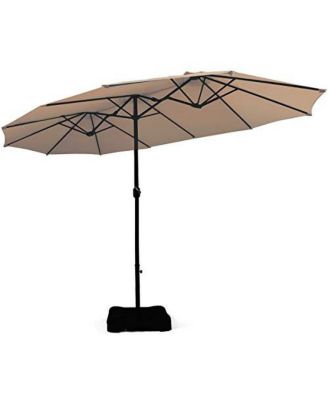 15 Feet Double-Sided Twin Patio Umbrella with Crank and Base