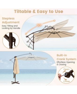 10 Feet Solar Offset Hanging Umbrella with 40 Lamp Beads and Solar Panel