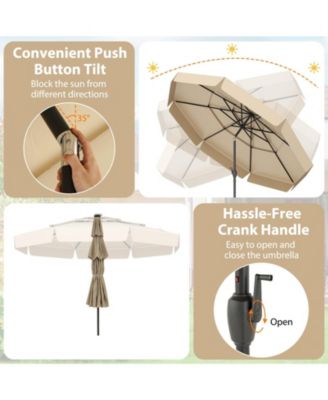 10 Feet Solar Patio Umbrella with 3-Tier Vented Top-Gray