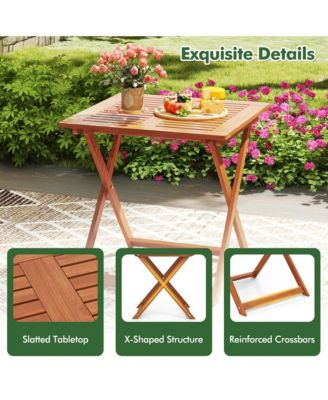 29.5" x 29.5" Patio Dining Table with Teak Painting 2" Umbrella Hole