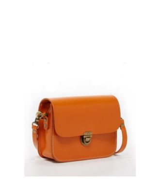 Light Brown Leather Crossbody Bag Caramel Small Structured Purse with Vintage Clasp for Women