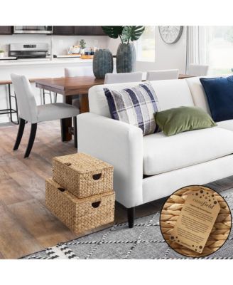 Set of 2 Water Hyacinth Storage Baskets (Medium/Large),  Multipurpose Organizer Rectangular Totes with Removable Lids