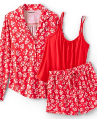 Women's Cooling 3 Piece Pajama Set - Long Sleeve Top Cami and Shorts