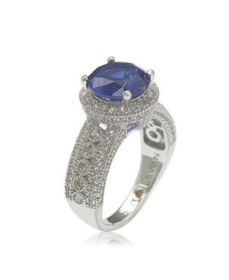 Suzy Levian Sterling Silver Sapphire & Created White Sapphire Round-Cut Ring