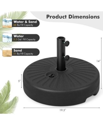 Patio 19.5'' Fillable Round Umbrella Base Stand Holder Heavy-Duty Pole 1.5''/1.9''