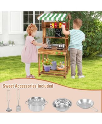 Double-Sided Mud Kitchen with Canopy and Chalkboard for 3+ Years Old