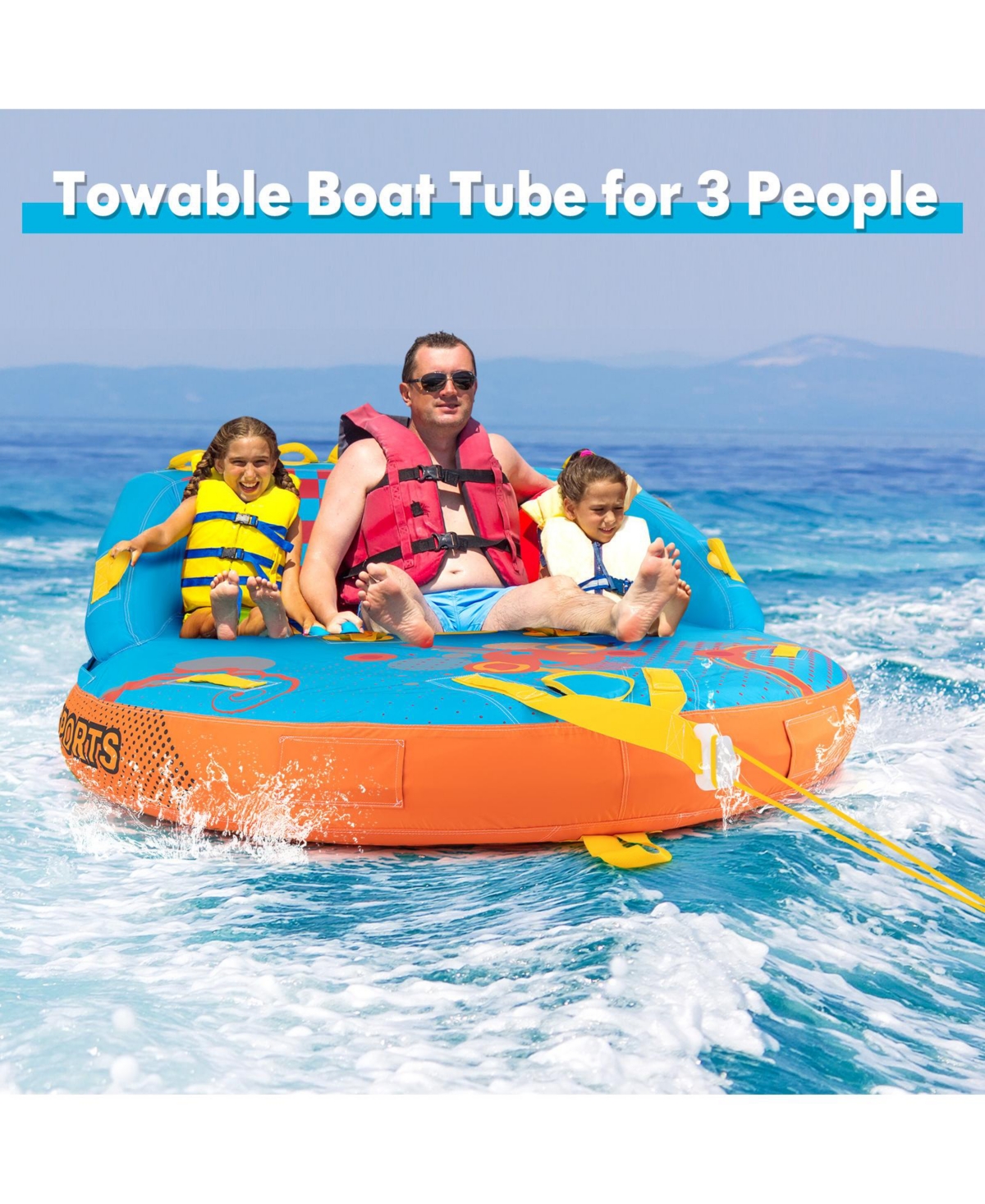 3 Rider Towable Tube for Boating with Nylon Cover for Water Sports and Sofa Pull Tube