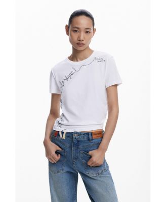 Women's T-shirt with embroidered phrase