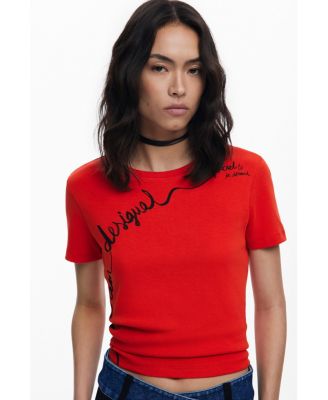Women's T-shirt with embroidered phrase