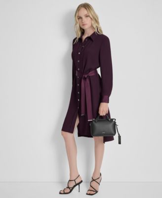 Women's Long Sleeve Collared Shirt Dress 