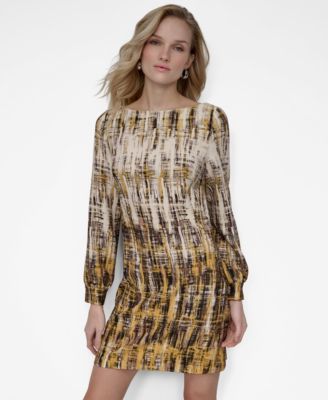 Women's Long Sleeve Boat Neck Sheath Dress