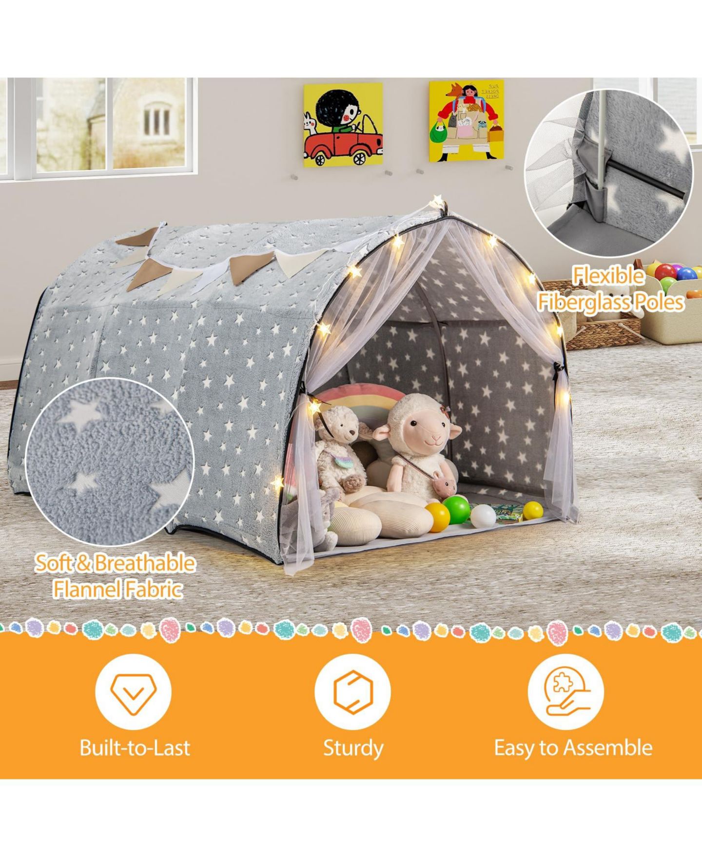 Детская игрушка Mecale Glow-in-the-Dark Twin Bed Tent, Ages 3+ — фото 5