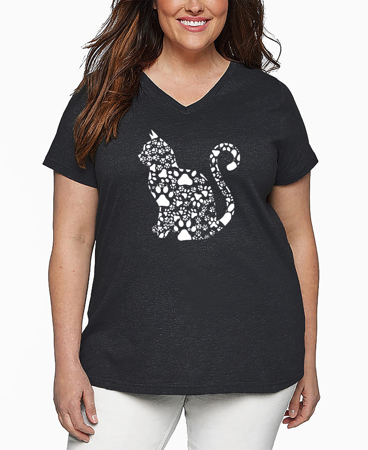 La Pop Art Plus Size Cat Claws Word Art V-neck T-shirt In Gray